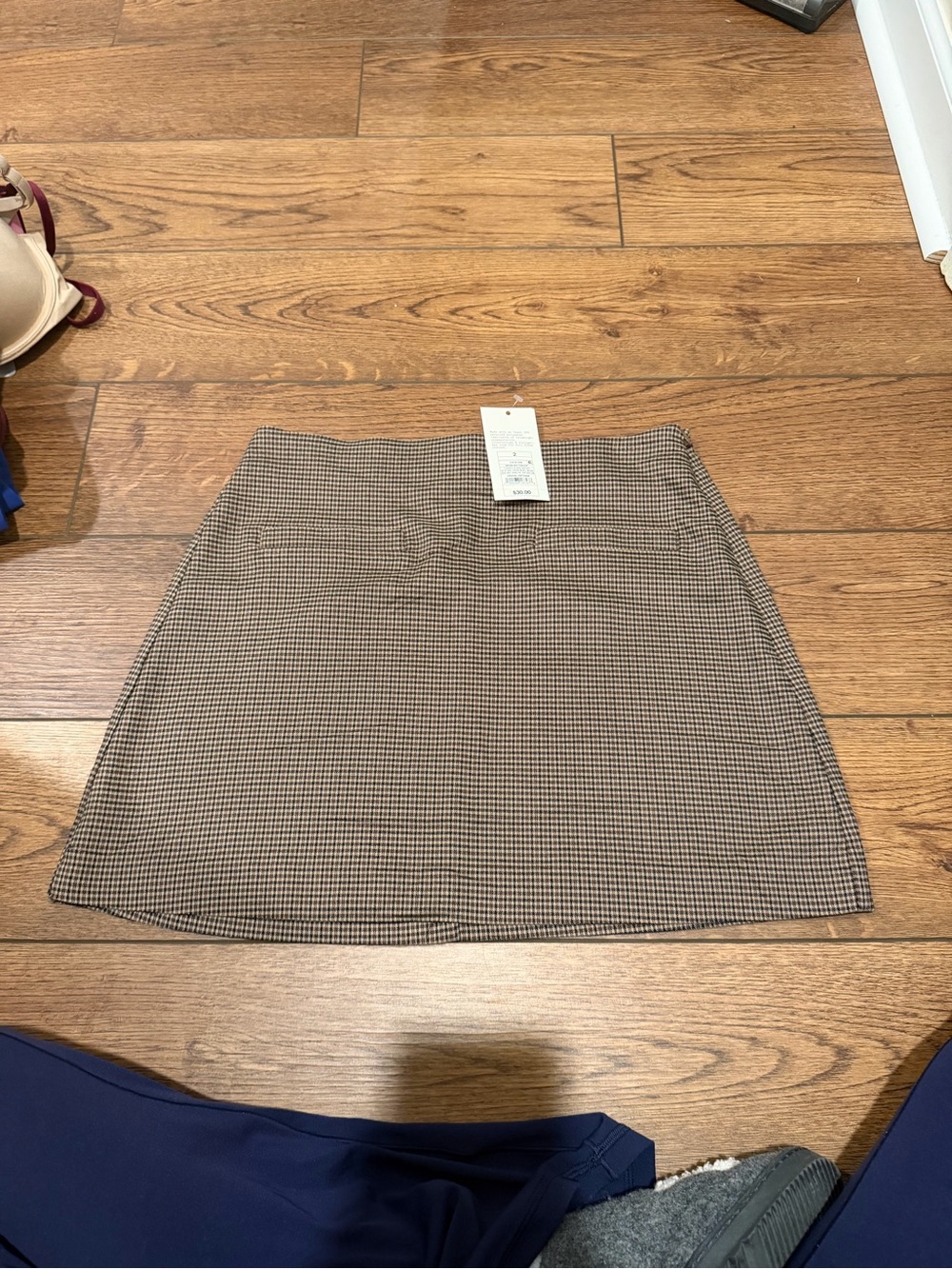 Brown Houndstooth Mini Skirt